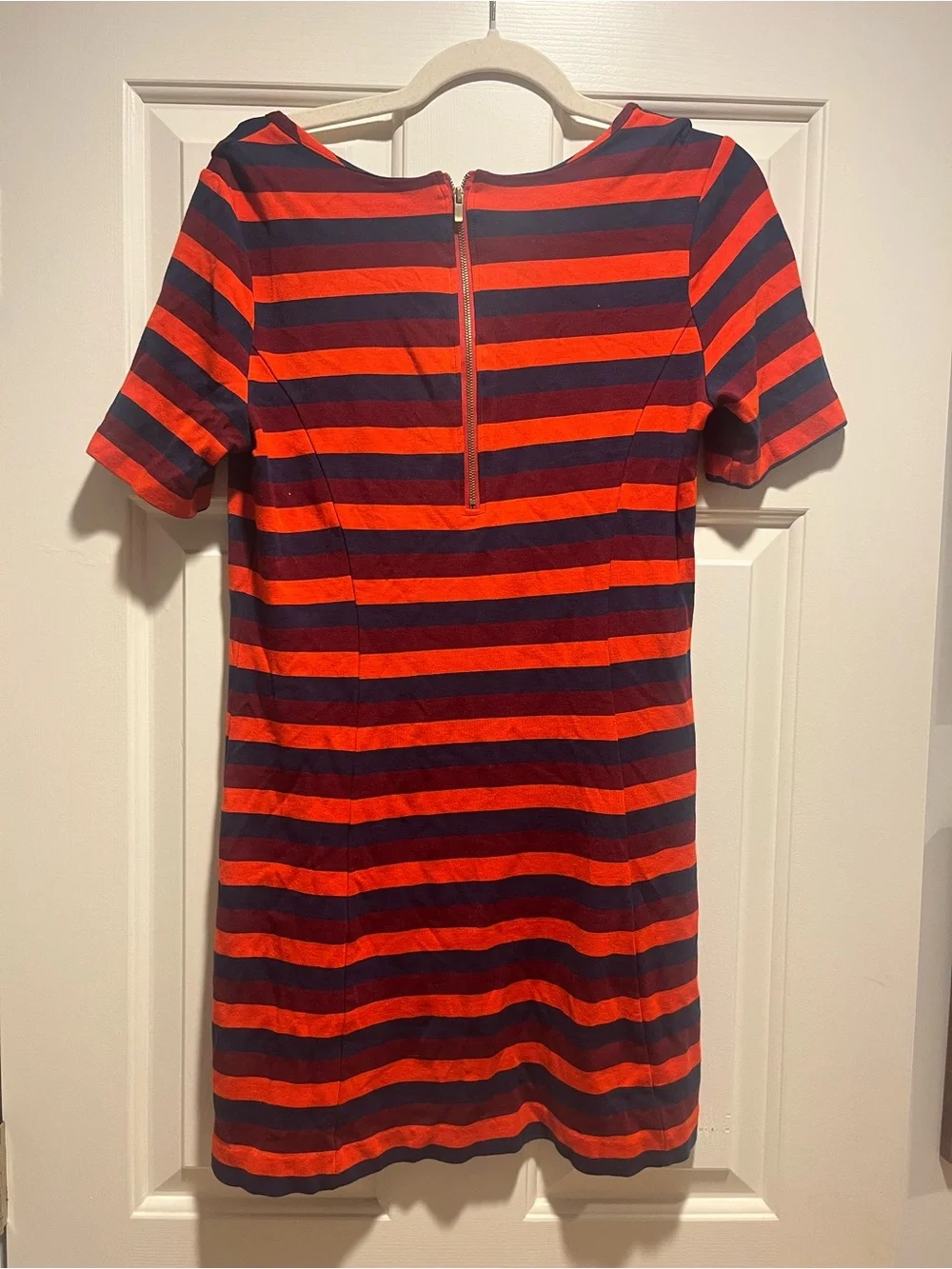 Tommy Hilfiger Striped Orange, Maroon, and Navy Short-Sleeve T-Shirt Mini Dress